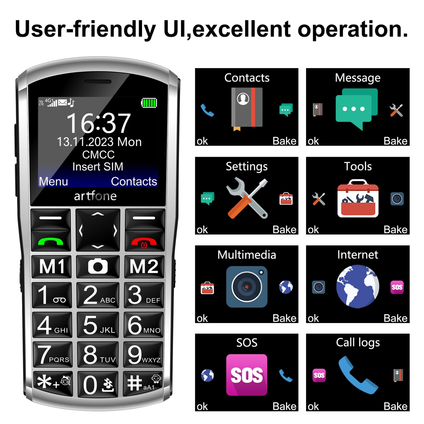 Artfone A400 4G Senioren Telefoon – Grote Toetsen & Eenvoudige Bediening