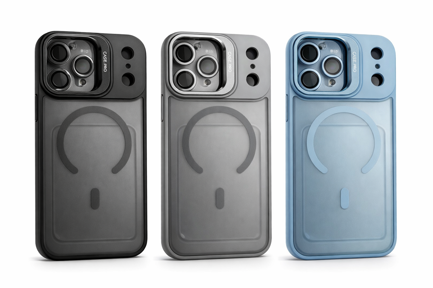Premium Matte MagSafe Case voor iPhone – Zwart / Grijs / Lichtblauw IP17,,17PRO,17PROMAX