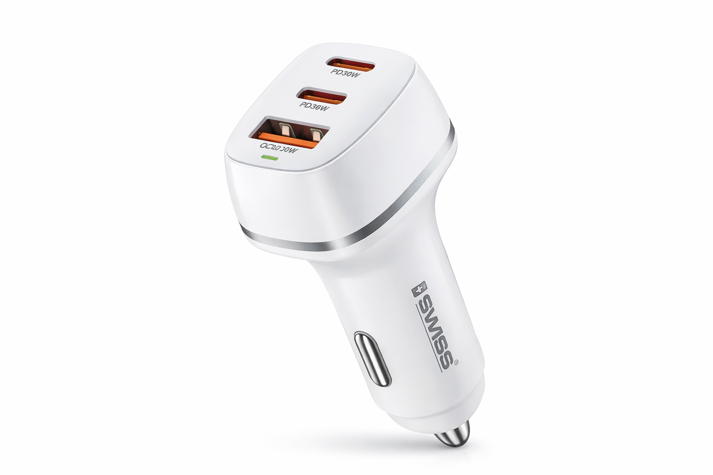 48W auto oplader met 3 poorten PD30W en QC18W wit Swiss