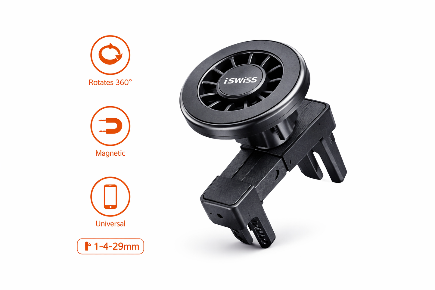 iSwiss Magnetische Auto-Handyhalterung – Lüftungsschlitzbefestigung – 360° drehbar & universell