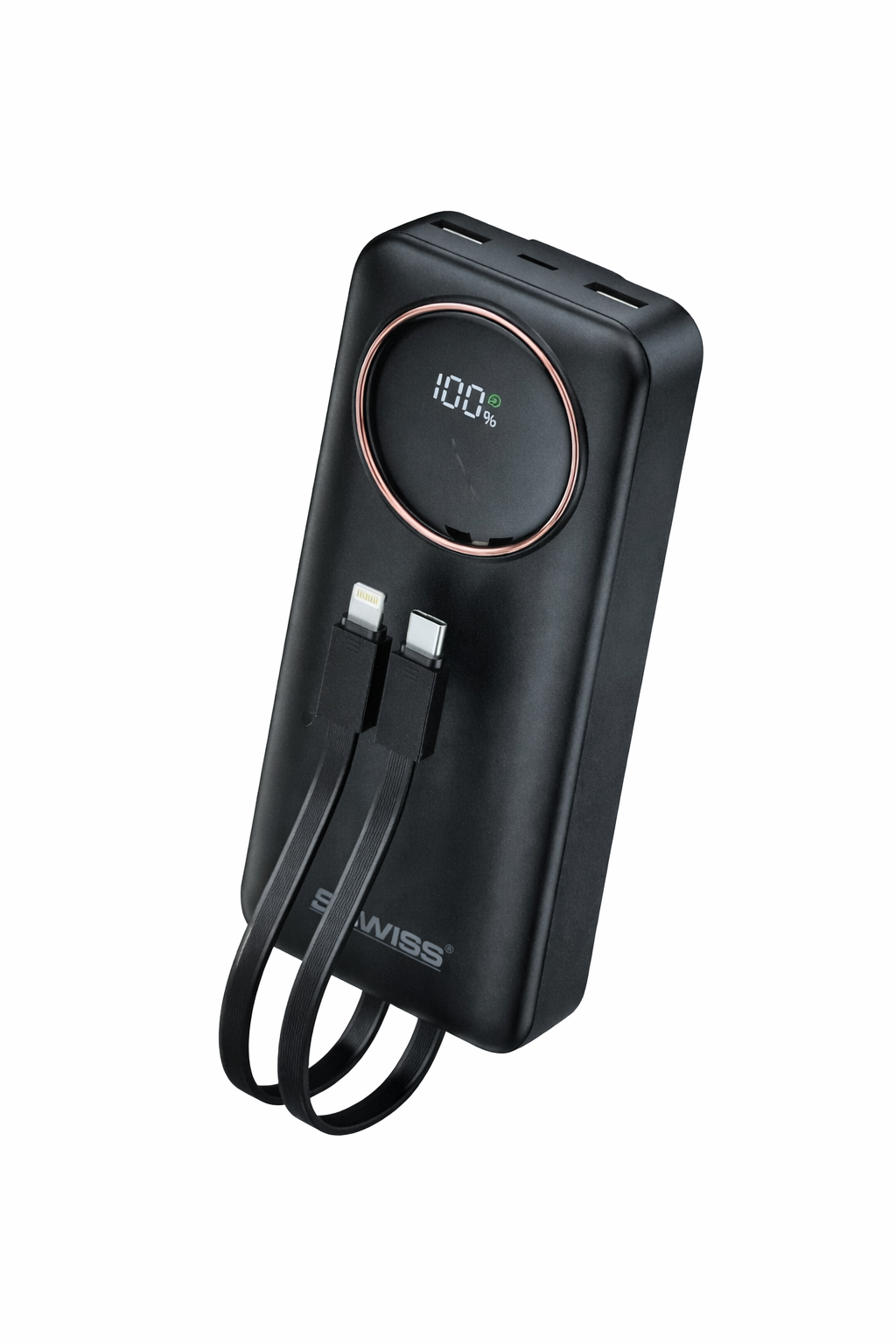 iSWISS Powerbank 20000mAh – 22,5W Schnellladung mit Display und integrierten Kabeln