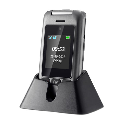 Artfone G6 4G Flip Telefoon – Dual LCD, Grote Toetsen & Oplaadstation