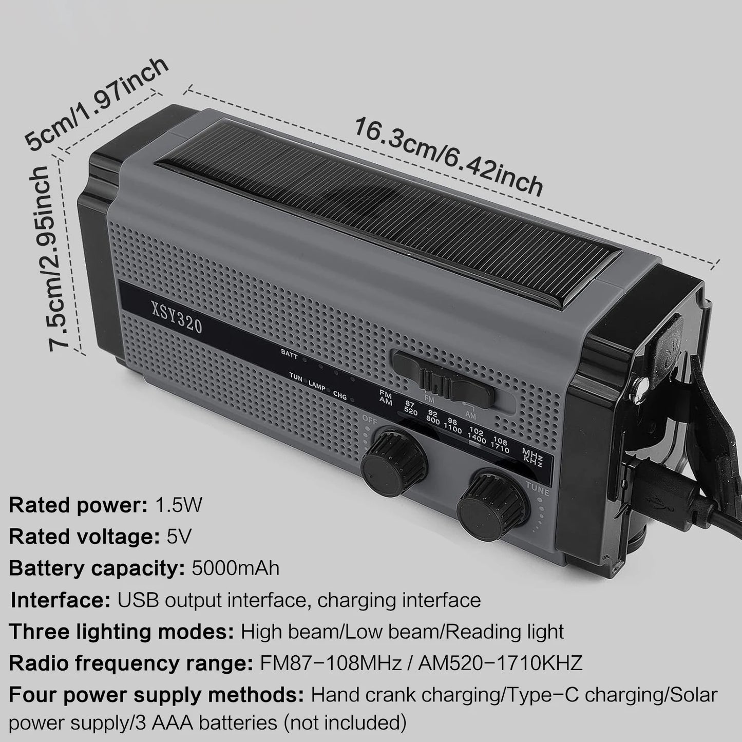 Portable AM ​​FM Emergency Radio with Powerbank and Solar Dynamo