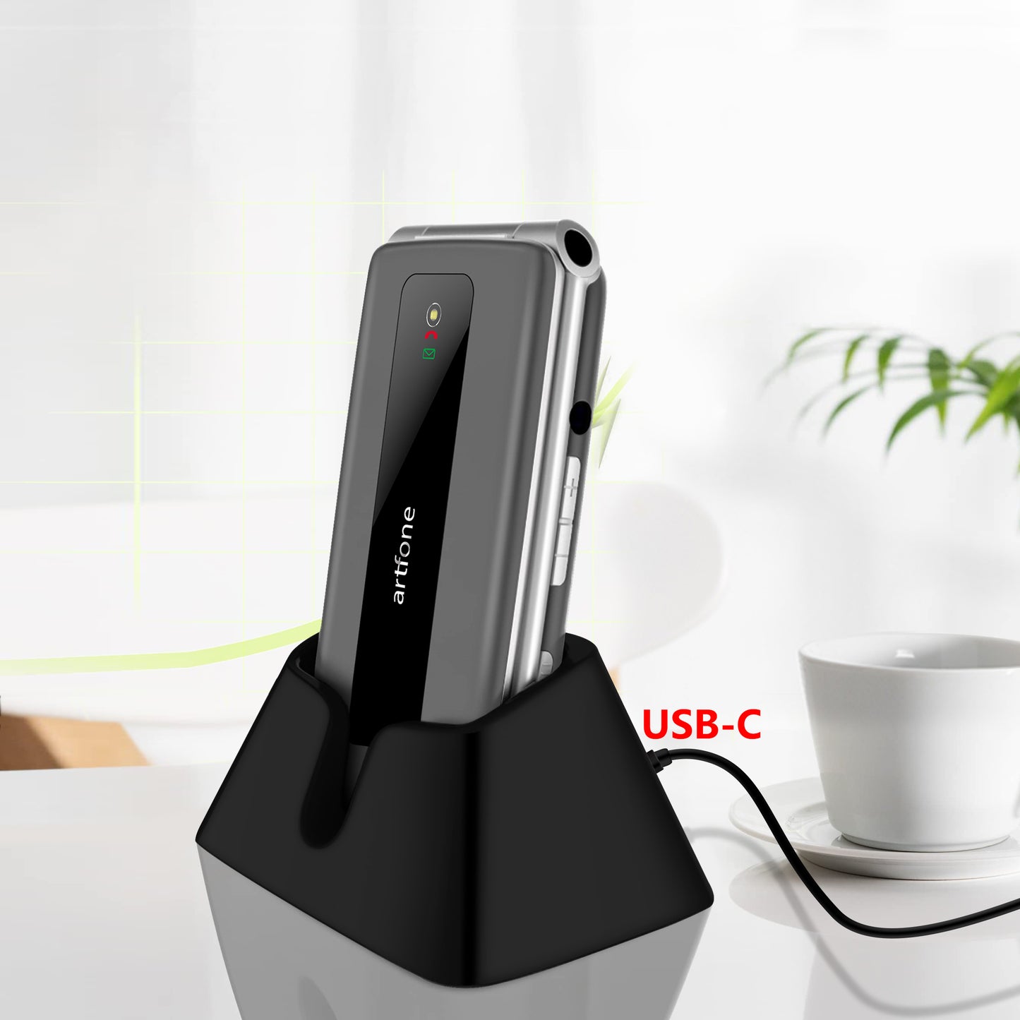 Artfone Draadloze Seniorentel­efoon met Oplaadstation – USB-C, Compact & Eenvoudig