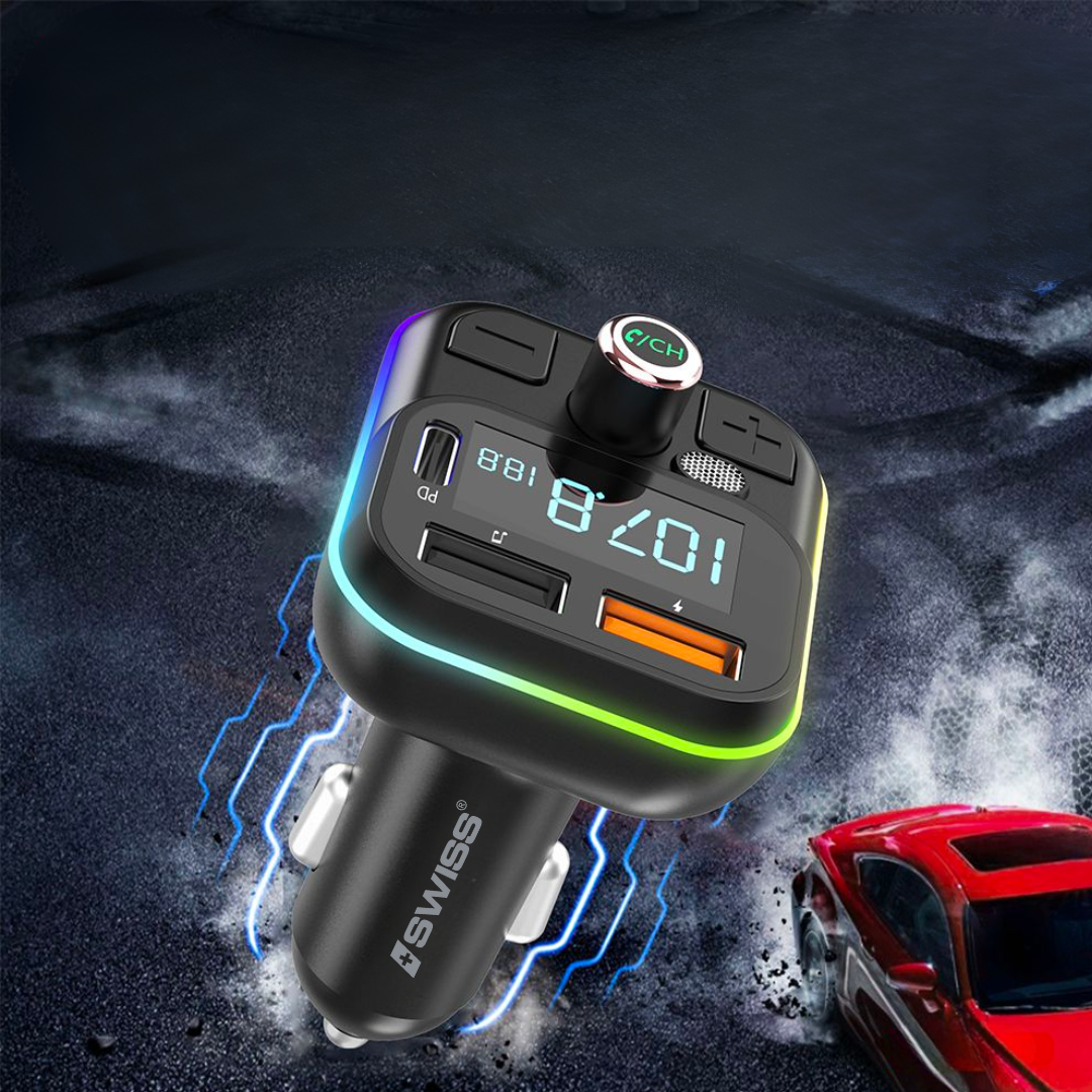 iSWISS Draadloze Auto MP3 Speler & FM Transmitter – 3A Snelladen met RGB-verlichting