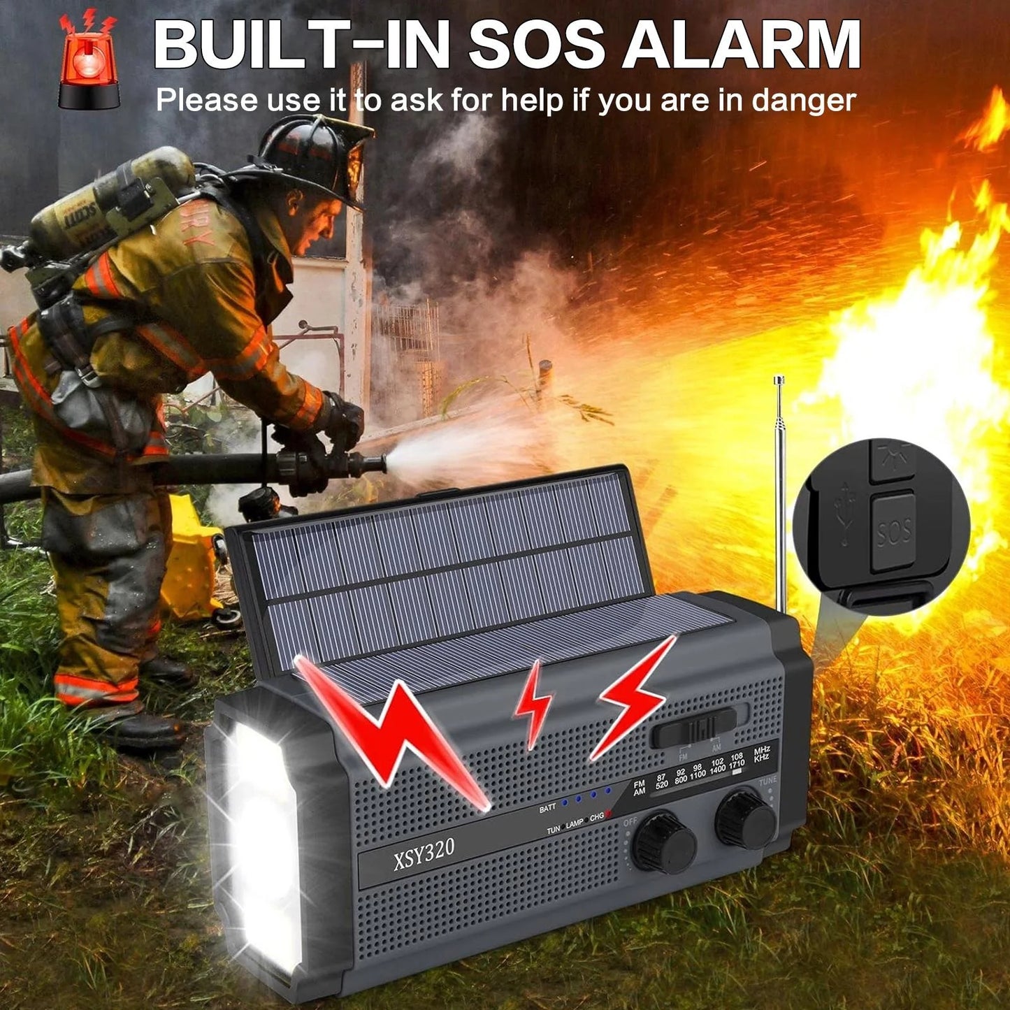 Portable AM ​​FM Emergency Radio with Powerbank and Solar Dynamo