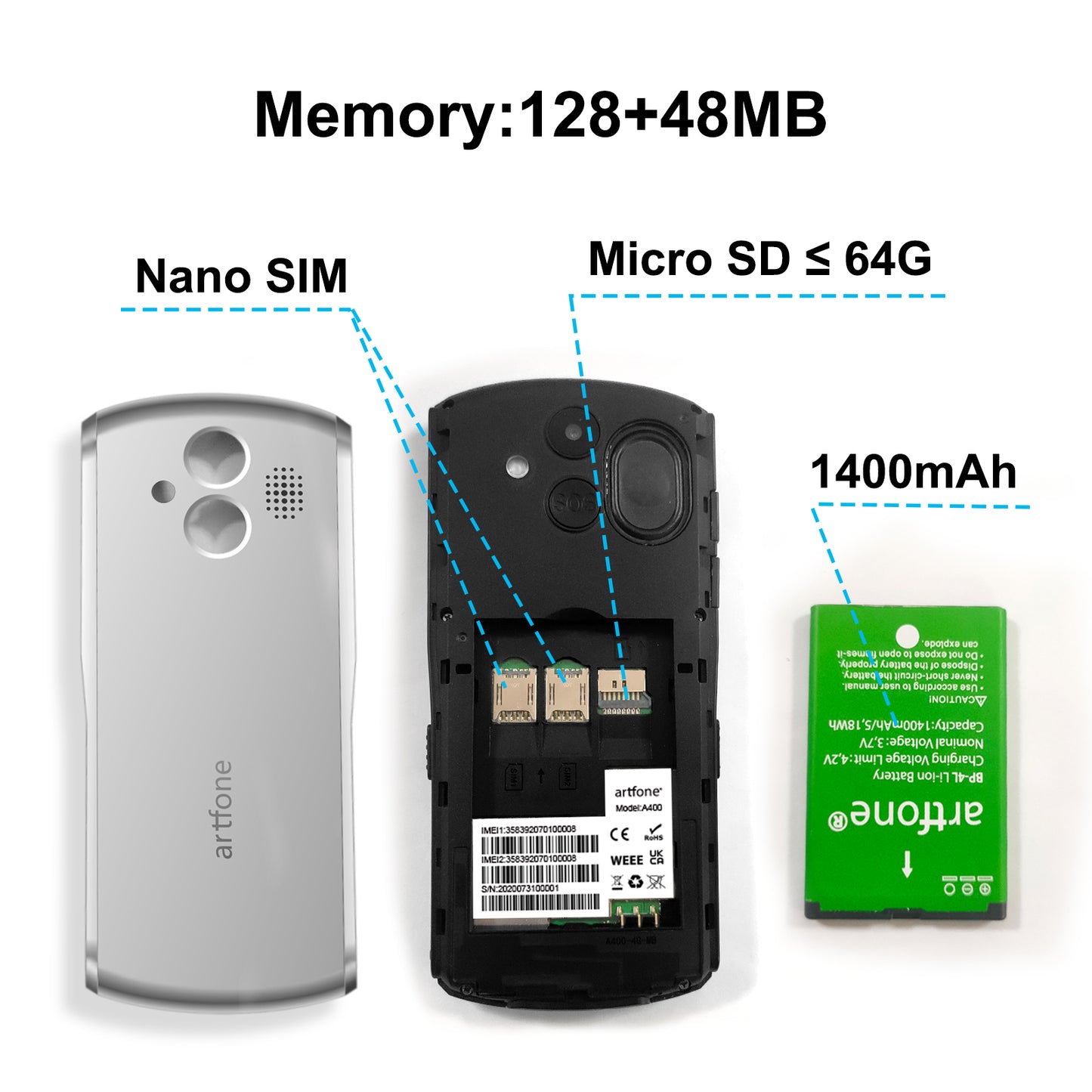 Artfone A400 4G Senioren Telefoon – Grote Toetsen & Eenvoudige Bediening