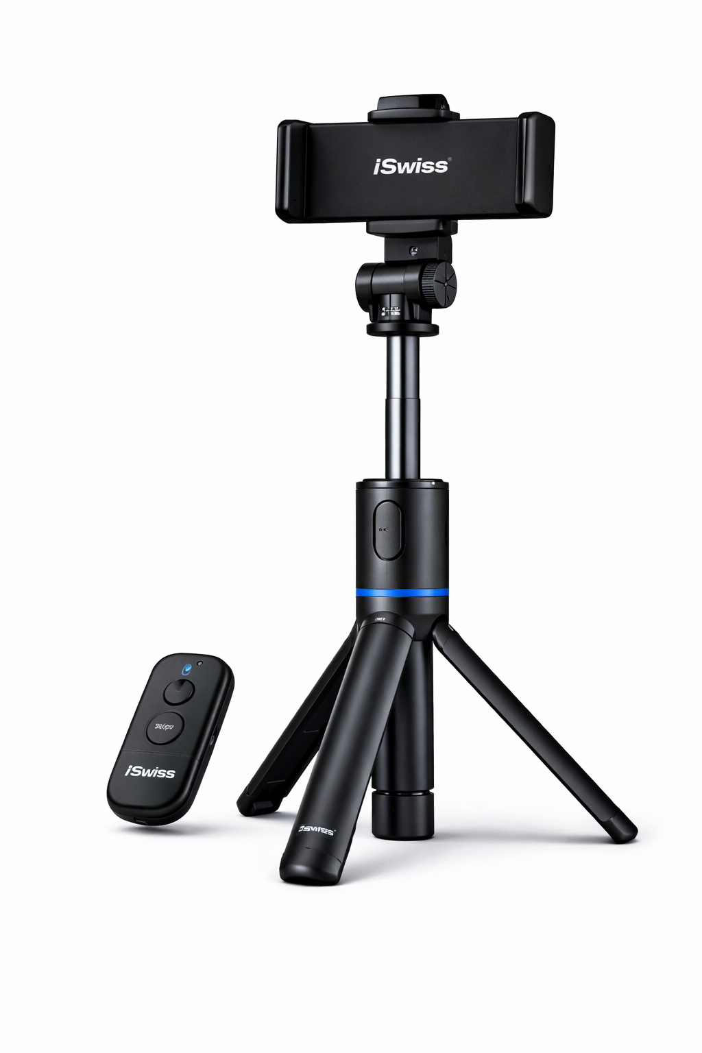 iSwiss Compacte Selfie Tripod & Selfie Stick – Met Bluetooth Afstandsbediening – Zwart