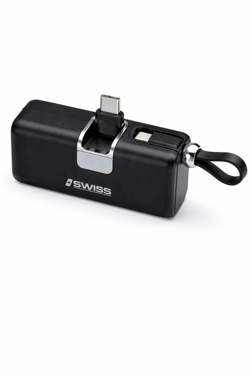 iSwiss Powerbank 5000mAh with Built-in Cable – 22.5W Fast Charging | Compact Black