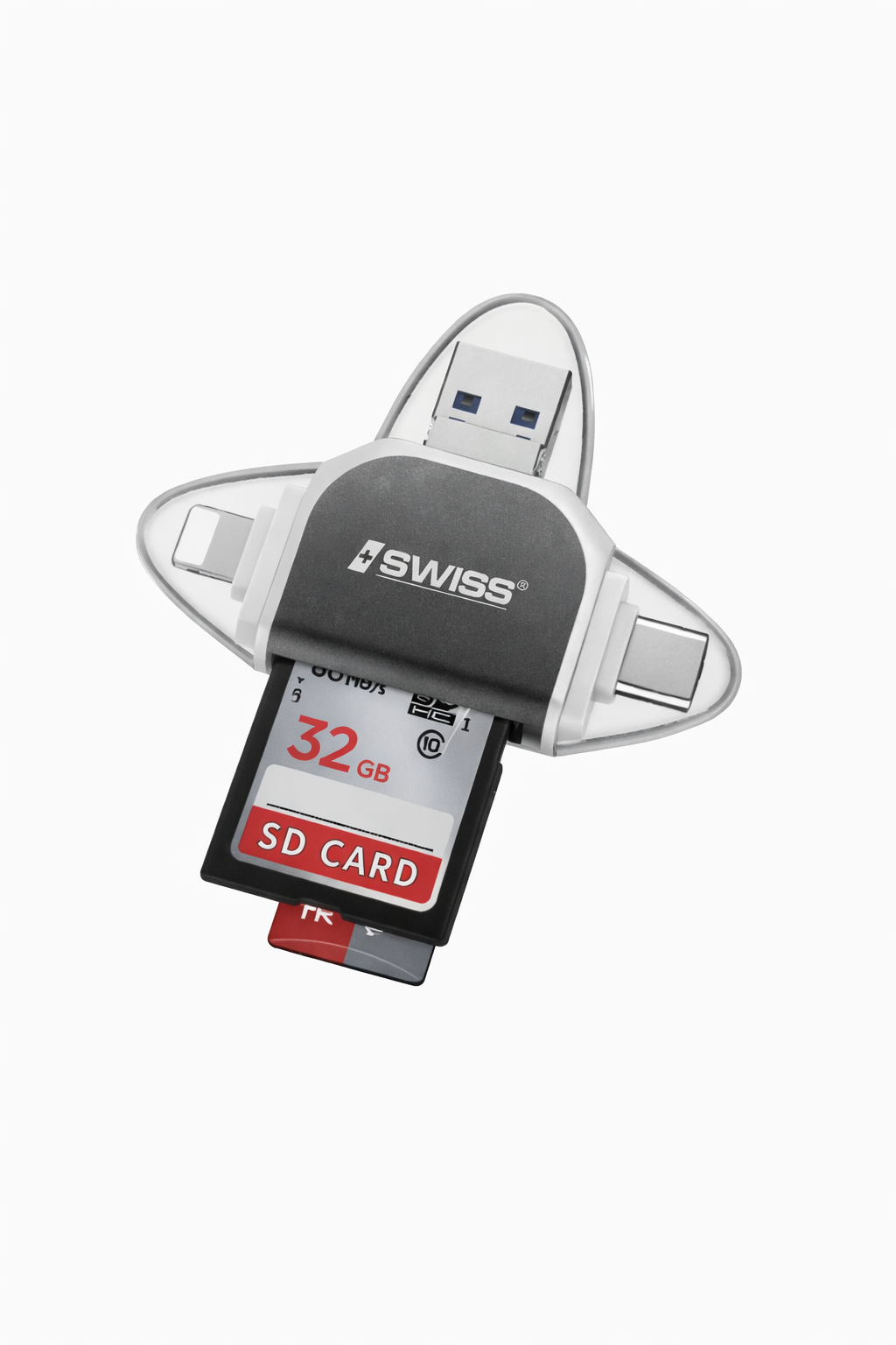 ISWISS 6-in-1 OTG Card Reader – USB-C, Lightning & USB A – SD & Micro-SD Geheugenkaartlezer (MGC-R2090)