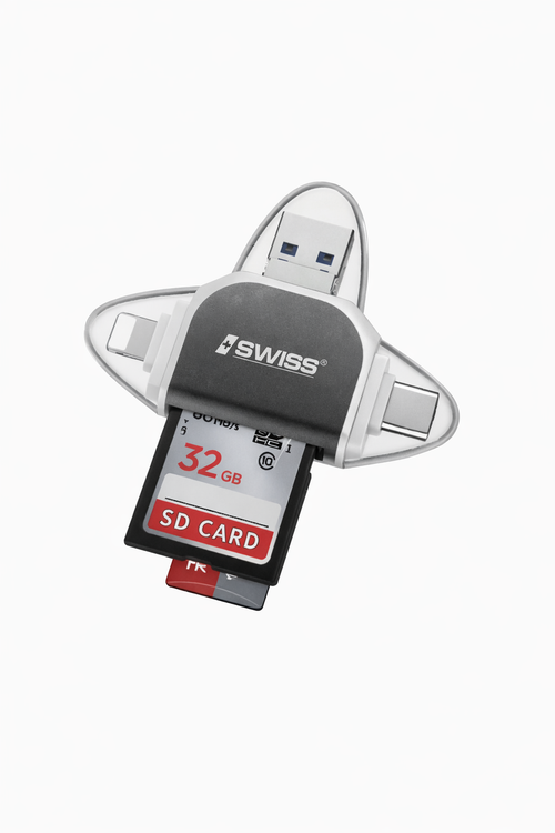 ISWISS 6-in-1 OTG Card Reader – USB-C, Lightning & USB A – SD & Micro-SD Geheugenkaartlezer (MGC-R2090)