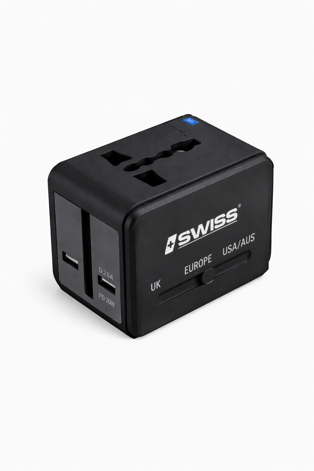 iSwiss Universele Reisadapter 20W – UK / EU / USA / AUS – Snellader met USB-C & USB-A