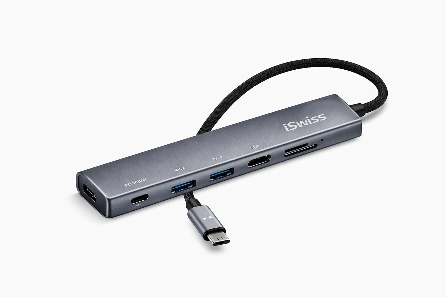 iSwiss 5-in-1 USB-C Hub – USB 3.0, SD & MicroSD Kaartlezer, USB-C Power Delivery 100W