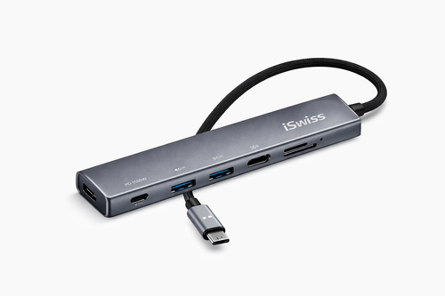 iSwiss 5-in-1 USB-C Hub – USB 3.0, SD & MicroSD Kaartlezer, USB-C Power Delivery 100W
