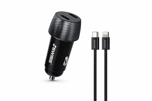 iSWISS Auto Oplader 20W – USB-C Snellader met Type-C naar Lightning Kabel (1 m)