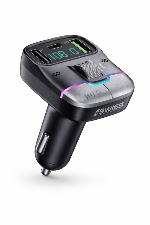 iSWISS Draadloze Auto MP3 Speler & FM Transmitter – 3A Snelladen met RGB-verlichting