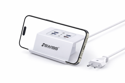 iSWISS 6-in-1 Snellaad Station met Telefoonhouder – 3.1A Power Adapter